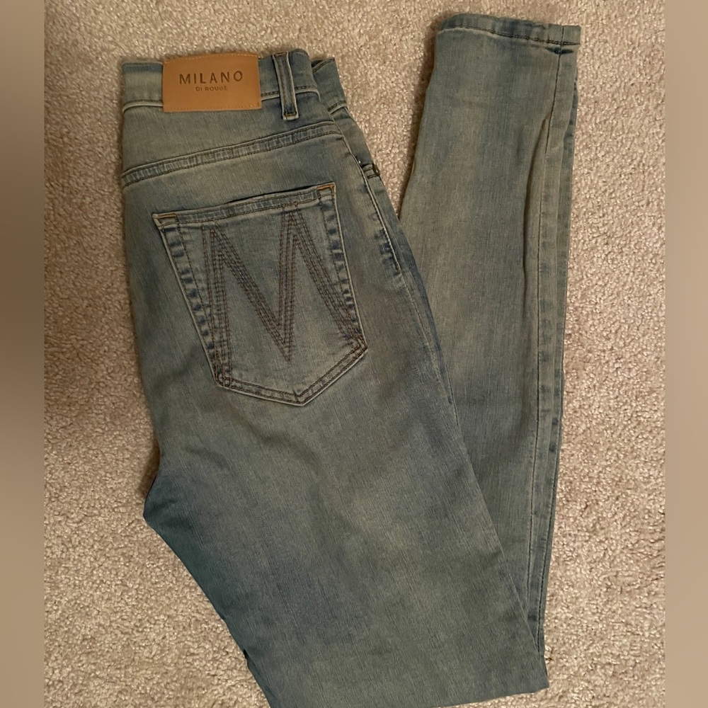 Milano Di Rouge Blue Skinny Jeans with M Stitching